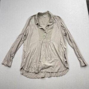 Lucky Brand Collared 1/2 Button Down Bib Front Long Sleeved Women's Beige  M